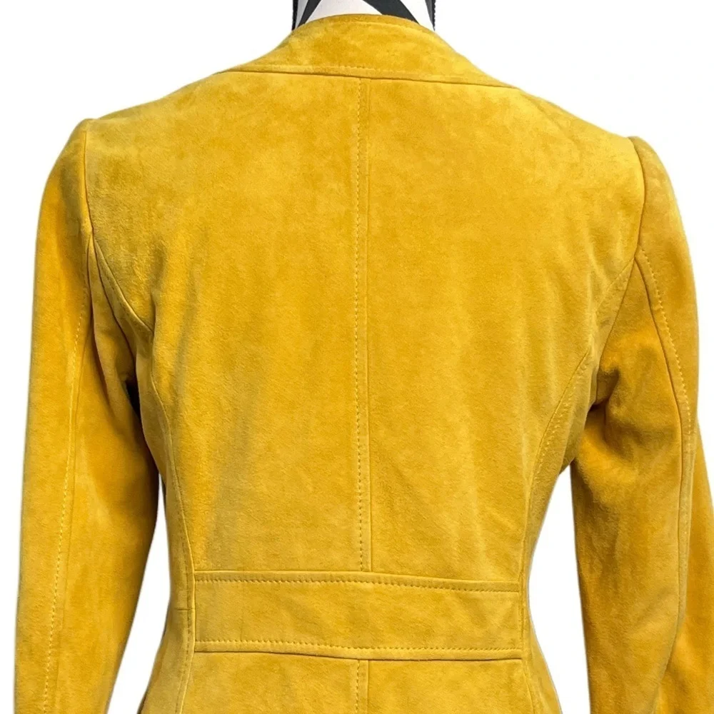 Tory Burch 100% Leather Buttery Suede Sz 6 Mustard Yellow 3/4 Sleeve Jacket